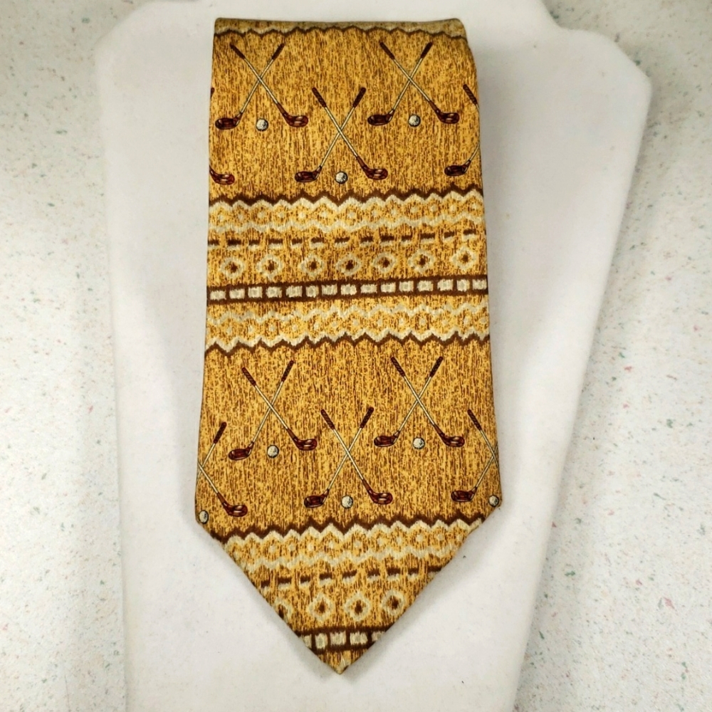 Vintage Rare Ralph Lauren Chaps Golf Brown Silk Dress Necktie Made in USA